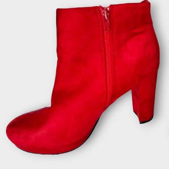 Dream Pairs Womens Boots Sz 9.5‎ Sianna Red Suede Heels Block Zip Chunky Ankle - Picture 2 of 9
